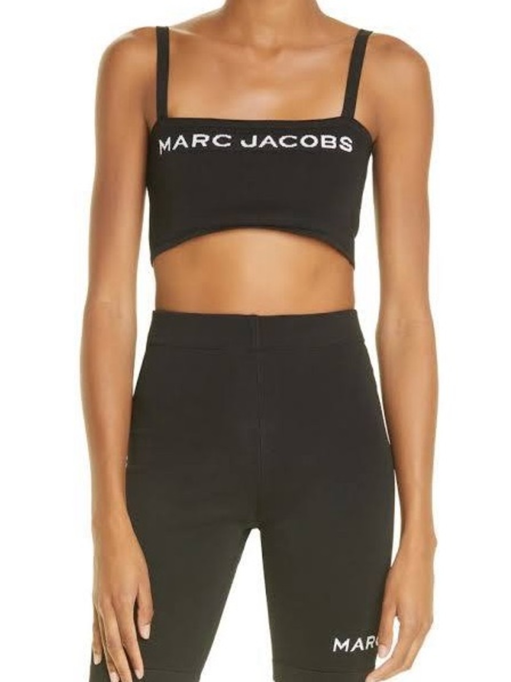 Marc Jacobs Logo Knit Bralette Crop Top Black NWT Size Large Designer Athletic